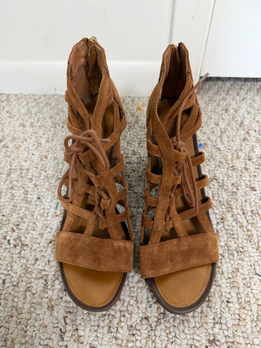 Franco Sarto Women's Brown Suede Lace-Up Gladiator Sandals size 9.5